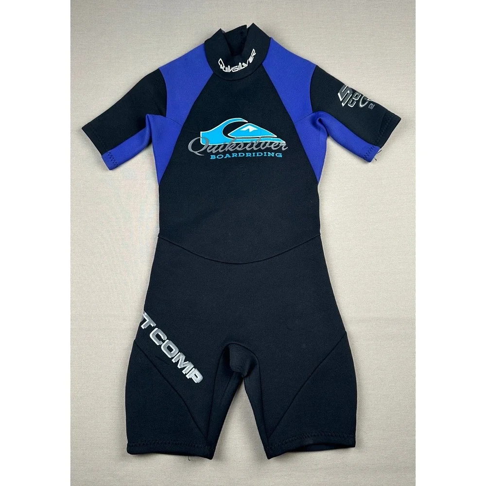 Quiksilver Youth Boys ST Comp 2/2 Wetsuit Black Blue Shorty Surf Suit Size 8-10